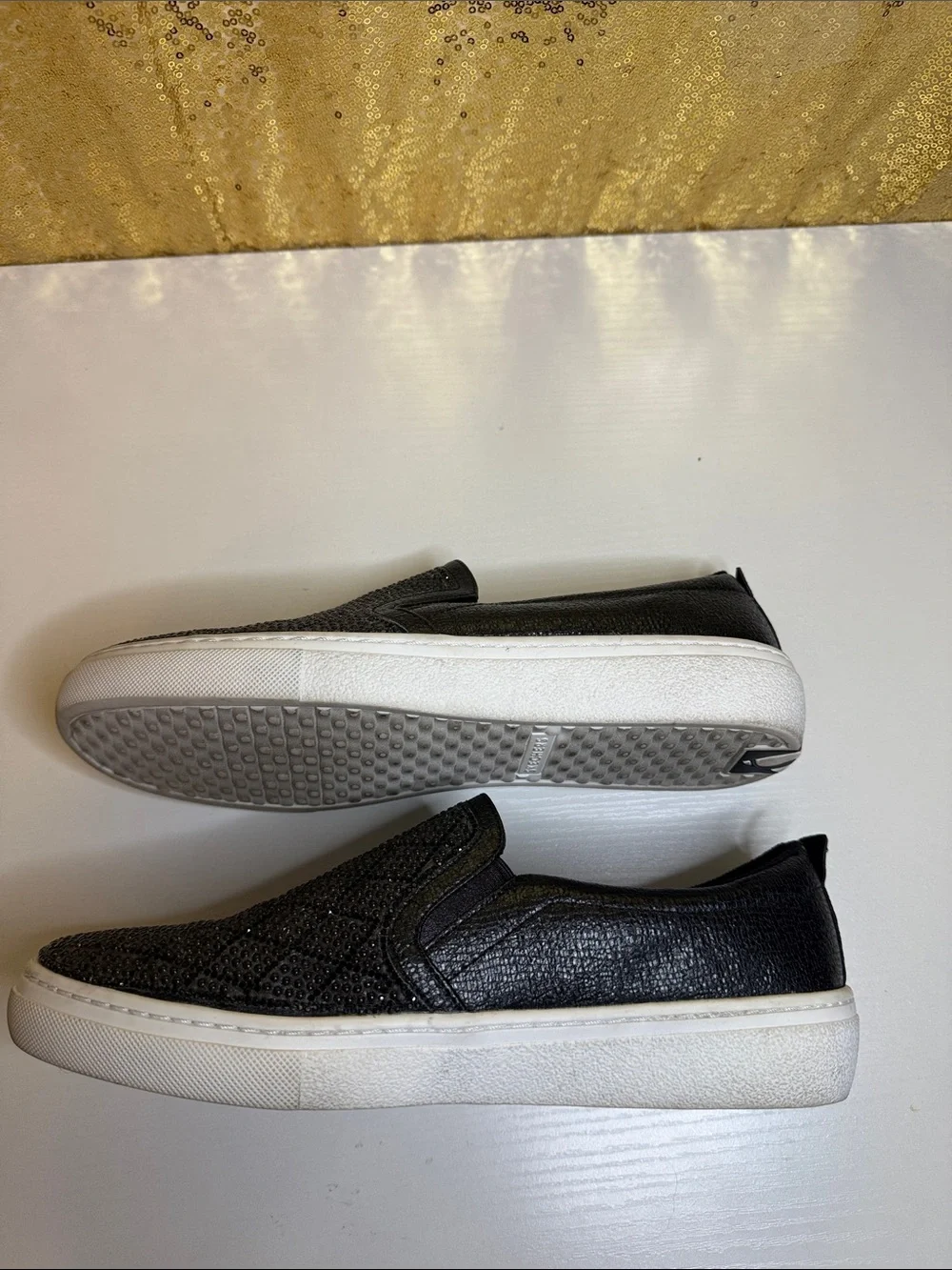 Skechers Women's Goldie-Diamond Darling Black Slip-On Sneakers with rhinestones